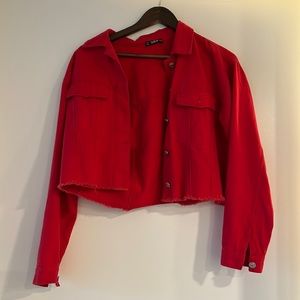 Shein red jean cropped jacket